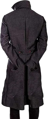 Trench-coat long croisé en coton gris noir pour homme